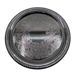 International Silver Co Ornate Silverplate Serving Tray Oval 11 Inch Vintage